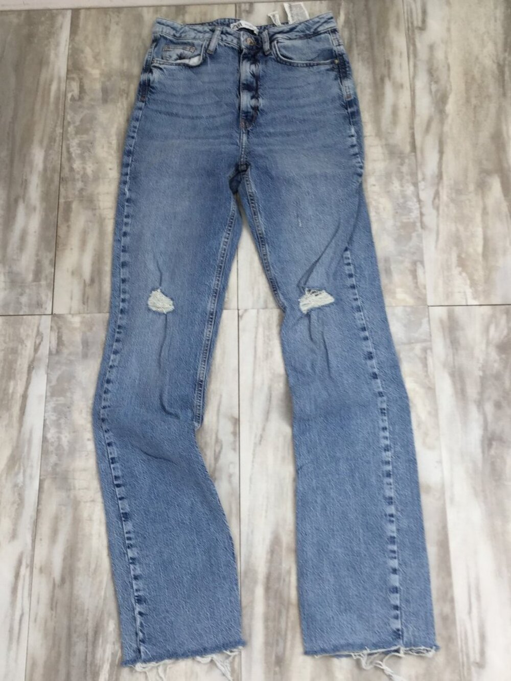 Zara Hi Rise Raw Hem Distressed Jean 4
